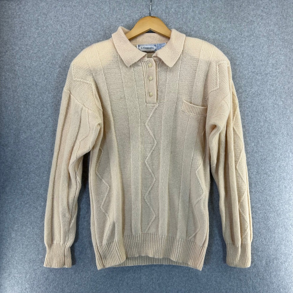 Vintage J. Christopher Medium Collared Sweater Wool‎ Knit Cream Ivory